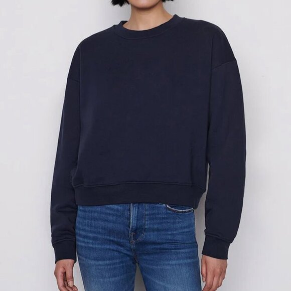 Frame | EUC Cotton-Blend Crewneck Sweatshirt Navy Size Large - Picture 2 of 9